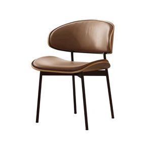 Chaise de salle à manger moderne de style nordique, luxe léger, structure en bois massif, coussin en cuir, dossier incurvé, pieds en métal, pour la maison, le restaurant, le bistrot - Product Image 4