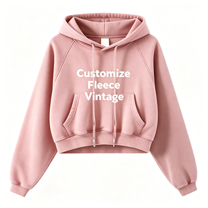 <span class=keywords><strong>Felpa</strong></span> Corta Invernale da Donna <span class=keywords><strong>con</strong></span> Cappuccio in Pile, Spessa e Vestibilità Ampia, Stile Retrò, Stampa Personalizzata, Lavaggio Acido, Ombelico Scoperto - Vendita all'Ingrosso - Product Image 3