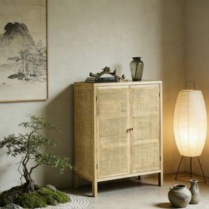 Mueble de Almacenamiento de Gran Capacidad, Estilo Nórdico Moderno Orgánico, Minimalista, Wabi-Sabi, Madera de Fresno Sólida, Hecho a Mano, Ecológico, para Sala de Estar - Product Image 1