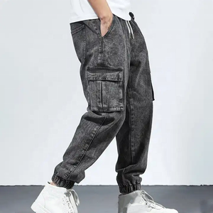 Logo personnalisé Streetwear coton Denim Jeans hommes pantalons Track Vintage lavage à l'acide délavé plusieurs poches Baggy Jogger pantalon - Product Image 2