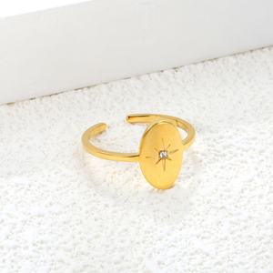 Bague ouverte ajustable en acier inoxydable plaqué or 18 carats avec zircon étoile étanche, bijoux personnalisés en gros pour femmes - Product Image 6