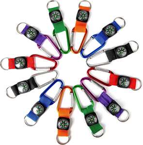 Wholesale <b>Custom</b> Short Carabiner Lanyard <b>Custom</b> Carabiner <b>Keychains</b> with Compass Outdoor Survival Compass Carabiner Lanyard - Product Image 2