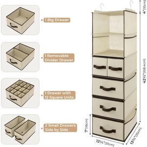 6-Shelf Hanging Closet Organizer with 3 Drawers Non-Woven with Iron Frame, 2 Detachable 3-Tier Units for Wardrobe Nursery Dorm - Product Image 3
