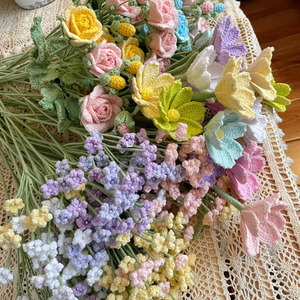 Ganchillo hecho a mano Forget <span class=keywords><strong>Me</strong></span> Not Flores de punto Lana hecha a mano Flores de ganchillo de punto para el hogar Deco Cumpleaños - Product Image 4