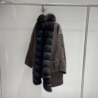 Manteau en laine mélangée de luxe chaud pour l'hiver, avec de vraies grandes fourrures de renard, manches en tricot, cardigan en cachemire surdimensionné pour femmes