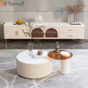 Table basse en bois <span class=keywords><strong>de</strong></span> travertin Yoocell, nouveau design, <span class=keywords><strong>bon</strong></span> prix, table d'appoint moderne, plateau rond, style colonne romaine - Product Image 1