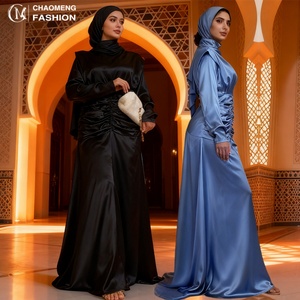 9.9 New Arrival Dress Smooth Thick Satin High Round Neck Elastic Pleated Waist Big Bottom Fashionable Long Dress 6664# - Product Image 1