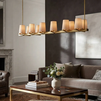 Lustre rectangulaire moderne en laiton brossé avec abat-jour en tissu, style américain, décoration de la maison, salle à manger, luxe