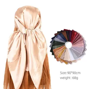 90*90CM Women Lady Silky Shawls Solid Color Soft Matte Headwraps Silk Satin Square Head Hair Wrapping Scarf