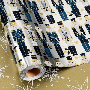 Christmas <b>Wrapping</b> <b>Paper</b> Reversible Silver Nutcracker 17 In X 32.8 Ft Gift Craft Use Recyclable - Product Image 1