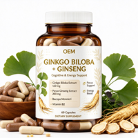 Capsules de Ginkgo Biloba et de Ginseng à Marque Privée OEM, 60 Comprimés avec Complément Alimentaire à base de Bacopa
