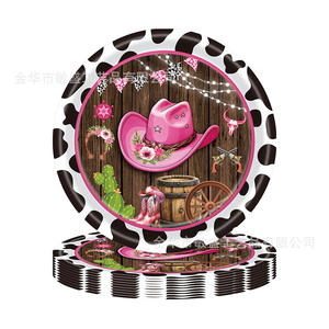 Nouvelles vaisselle jetables en papier à motif bois <span class=keywords><strong>de</strong></span> cowboy avec couleurs noir/blanc/<span class=keywords><strong>rose</strong></span> pour anniversaires et festivals, serviettes - Product Image 3