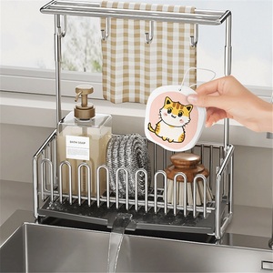 Égouttoir à éponges de cuisine moderne pour hôtel, en acier inoxydable, support mural pour torchons, compatible avec robinet à bord étroit, rangement pour évier - Product Image 4