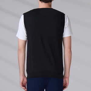 Gilet pull sans manches en coton côtelé GOTS pour homme, col en V, tricoté, 12 GG, tendances décontractées automne, personnalisé OEM ODM - Product Image 6
