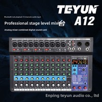 TEYUN Console audio DJ numérique professionnelle 12 voies Carte son et microphone avec diffusion en direct pour ordinateurs en métal