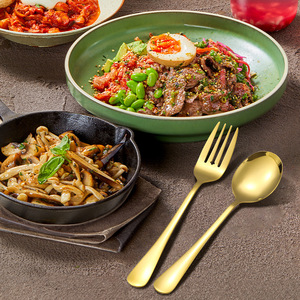 Stainless Steel Cutlery Set <b>Serving</b> <b>Spoons</b> Forks Salad <b>Spoons</b> Square Head Spatulas Soup Ladles Party Use Food Safe - Product Image 1