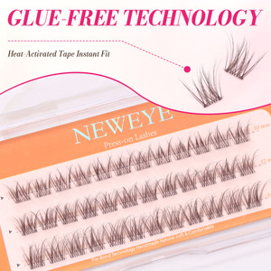 Extensions de cils pré-collées sans colle, à presser, brun naturel, 36 bouquets, plateau assorti, courbure D, réutilisables - Product Image 4