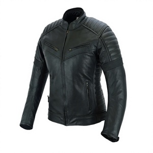 Men's Genuine Leather Motorcycle Jacket Stand Collar <b>Washed</b> Finish Zipper Closure Slim Fit Patchwork Autumn Riding Outerwear - Product Image 4