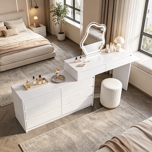 Coiffeuse moderne blanche avec miroir LED, meuble de rangement et tabouret pour chambre à coucher - Product Image 6