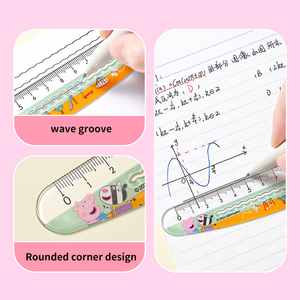 Custom Cartoon Acrylic UV Printed Plastic Piggy Page Series Wave Curving Drawing Ruler Multifunctional Measuring Scale - Product Image 2