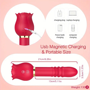 2 in 1 a forma di rosa in Silicone di spinta Dildo vibratore di rosa giocattoli di succhiare del sesso della donna vibratore per donna masturbazione femminile - Product Image 5