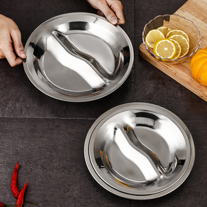 Stainless Steel Two Compartment Plate 24Cm For Snack Fruit Lunch Kids School Canteen Use Microwave Safe - Product Image 1