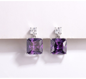 Hoa Tai Sáng Bóng Kim Cương Cắt Công Chúa 10X10Mm Hàng Mới Về Giá Rẻ RFJEWEL Kèm Cột S925 Cho Nữ Màu Xanh Dương Vàng Đỏ - Product Image 5