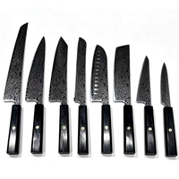 Couteau à trancher le jambon droitier à manche en bois, lame moderne de 24-25 pouces, compatible lave-vaisselle, ensemble de couteaux professionnels japonais en acier Damas laser