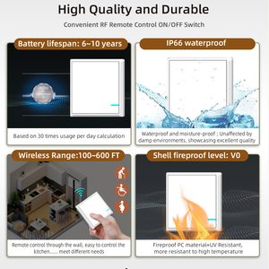 Villa Indoor Light Switch RF433 <strong>Wireless</strong> <strong>1</strong>-Gang 10A Receiver Waterproof Design 1000W LED Multi-<strong>Remote</strong> Sync Control - Product Image 3