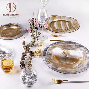 <span class=keywords><strong>Vajilla</strong></span> de cena para restaurante, platos decorativos de vidrio de aluminio, dorado y plateado, para boda, precio barato, nuevo diseño - Product Image 2