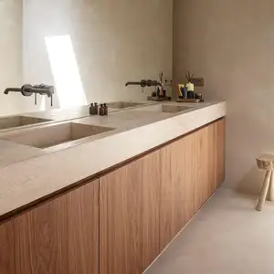 SHIHUI bak cuci batu krem alami wastafel dinding terpasang marmer mengambang bak cuci tangan Travertine Vanity wastafel ganda