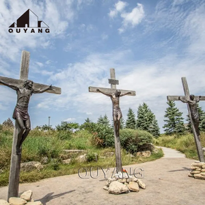 QUYANG chiesa esterna religiosa a grandezza naturale in metallo croce croce in bronzo statua scultura - Product Image 2