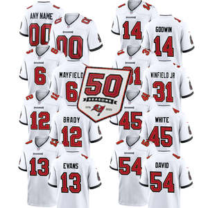 Camiseta de Fútbol Americano Personalizada de los Tampa Bay de la 50ª Edición de 2025, Camisetas con Logotipos Impresos por Transferencia de Calor, Uniformes Deportivos para Adultos, Tallas Grandes - Product Image 1