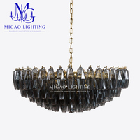 Lustre en verre côtelé gris fumé de style médiéval français, luminaire suspendu de luxe léger pour villa, salon, salle à manger, plafond haut