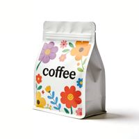 Sachet d'emballage de café blanc imprimé personnalisé, à fond plat, mat, à motif floral, refermable avec fermeture éclair et encoche de déchirement, vide, en gros