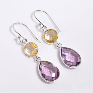 925เงินสเตอร์ลิงสองต่างหูพลอยอเมทิสต์มะนาวควอตซ์ตัดอัญมณีแฟชั่นผู้หญิงเครื่องประดับส่งออกเครื่องประดับที่ดี - Product Image 2