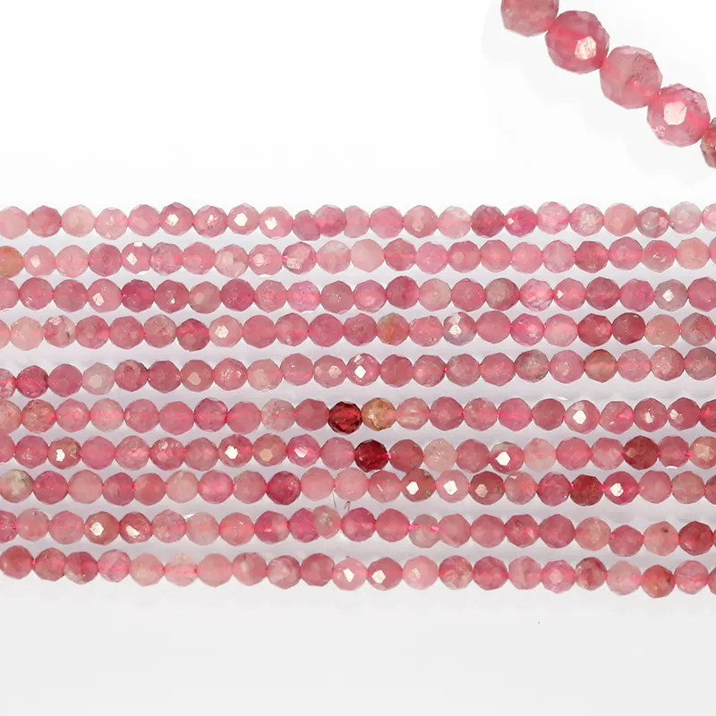 Perles de Tourmaline rose naturelle, perles à facettes, en vrac, en pierres précieuses, pour la fabrication de bijoux, colliers et bracelets, taille 3mm, pièces