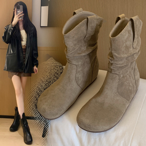 Bottines en daim vintage pour femmes 712-10, bout rond, style décontracté, <span class=keywords><strong>large</strong></span> mollet, coupe ample, semelle épaisse, tendance, bottines à la cheville, chaussures élégantes pour femmes au quotidien - Product Image 2