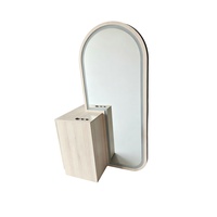 Station de coiffure avec tiroirs, meuble miroir en chêne, éclairage LED, support pour sèche-cheveux, unité de coiffure pour coiffeurs