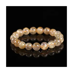 China Supplier Gemstone Bracelets Making Set For Women: Dainty Sterling Silver Design Gold Rutilated Quartz Bracelet