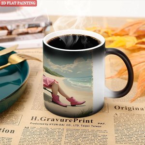 Frosted Texture Novelty Mug 11oz Black <b>Ceramic</b> Heat Color Changing Sublimation Blank <b>Cup</b> - Product Image 5