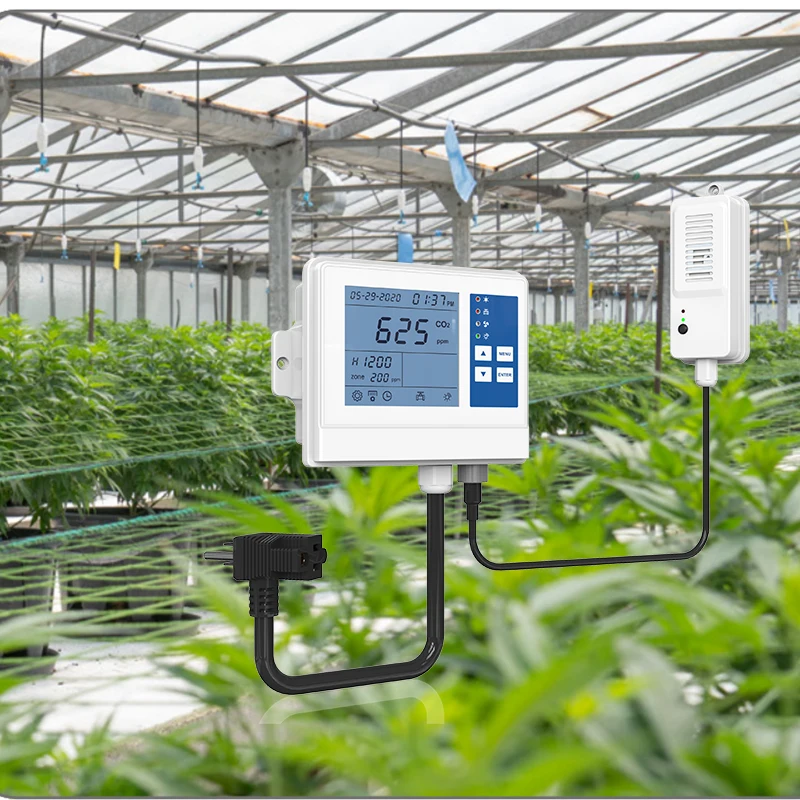 Wall-mounted Carbon Dioxide CO2 Co<i></i>ntroller with Photosensor Function & NDIR sensor for Greenhouse Mushroom Plant for Valve & Fan