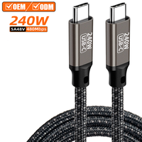Câble USB C PD 240W 100W Chargement rapide des données Transmission haute vitesse en nylon tressé Type C 5A