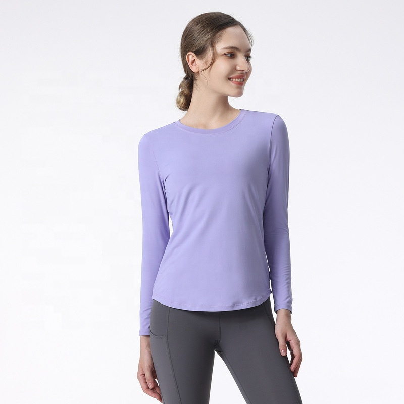 Long-Sleeved Round-Neck Yoga Top for Women Springtime Fitness Sports T-Shirt Loose-Fitting Four-Way Stretch Sportswear
