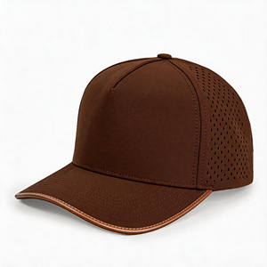 <b>Waterproof</b> Performance PVC Logo Snapback Hat 5-Panel Quick Dry Trucker <b>Cap</b> with Laser Cut Perforated Hole for Baseball & Camping - Product Image 1