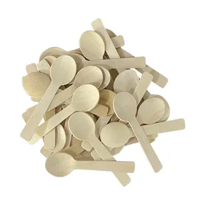 100pc 10cm Food Grade Compostable Mini Birch Wooden Honey Spoons Small Wooden Ice Cream Spoons