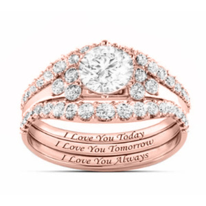 Anello di fidanzamento da donna H134 in oro massiccio 18 carati con diamante naturale taglio brillante rotondo e pietre laterali per matrimonio - Product Image 2