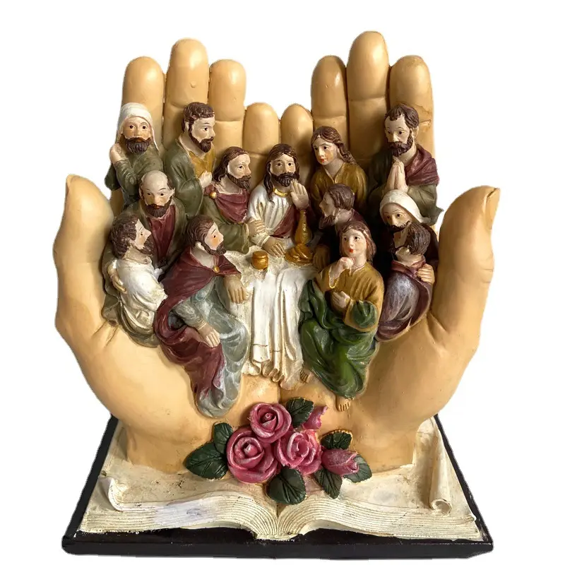 Disesuaikan perjamuan terakhir angka palm Kristen Agama resin kerajinan dekorasi rumah palungan Yesus ornamen agama patung