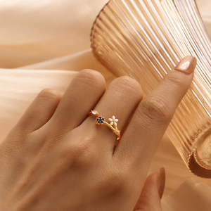 Anillo Ajustable ROXI de Plata de Ley 925 con Circonita Marquise y Flores Coloridas, Diseño Nuevo de Verano para Mujer - Product Image 5