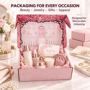 Caja de correo corrugada impresa por dentro y por fuera, personalizada, con diseño floral de rosas rosadas, impresión a todo color, plegable, de fábrica propia. - Product Image 4